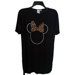 NEW Disney Black Minnie Mouse Tshirt Dress Nightgown Sz Small Soft Leopard Ears
